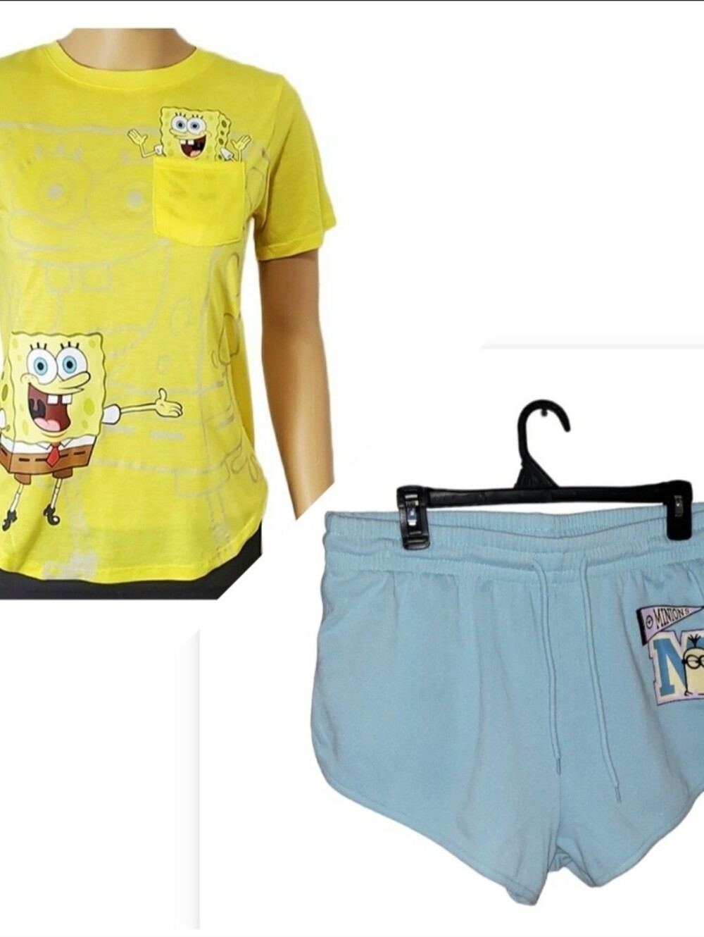 Plus Size XXL 19 Top New Graphic T-shirt Spongebob Tee & Minions Shorts Bundle
